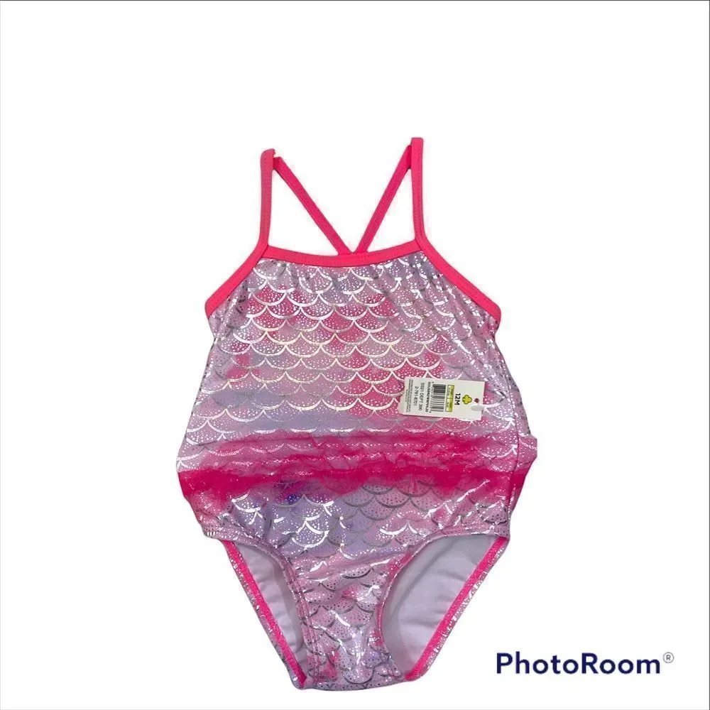 NWT Girls Real Love Brand Pink Mermaid Print One Piece Bathing‎ Suit